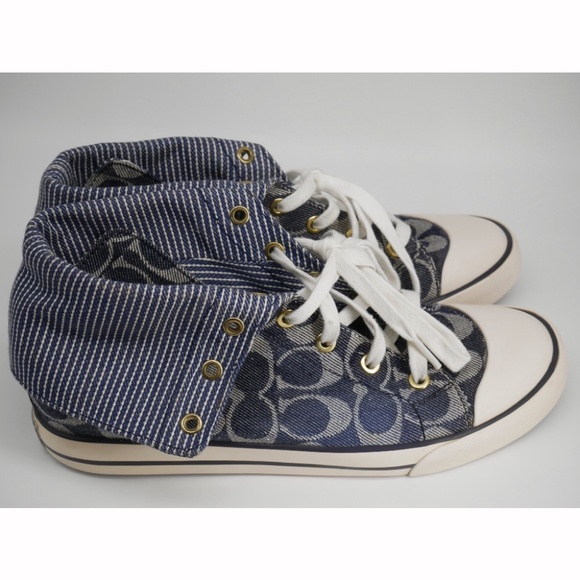 Coach Shoes - Coach Bonney Monogram Blue White Denim  High Top Sneakers Size 9